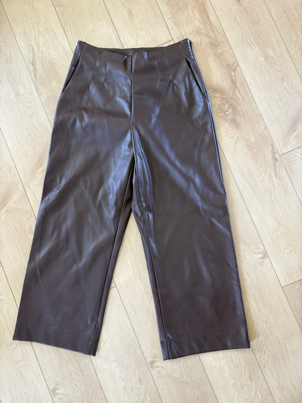 Dynamite Chocolate Brown Faux Leather high waisted Crop Wide-Leg Pants